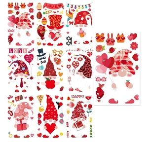 Valentine's Day Window Clings Decoration Gnomes Hearts Love 112 pcs